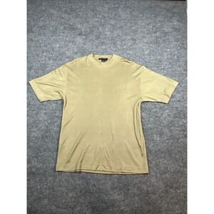 Vintage Tulliano Shirt Mens Medium‎ Tan Knit Rayon 90s Mock Neck Short Sleeve